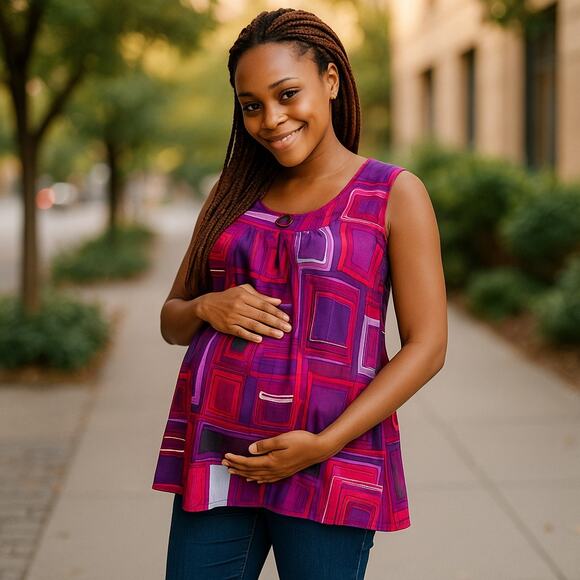 duo Maternity Tops - Duo Maternity NEW NWT‎ Purple Wine Grape Royal Geometric Tank Medium